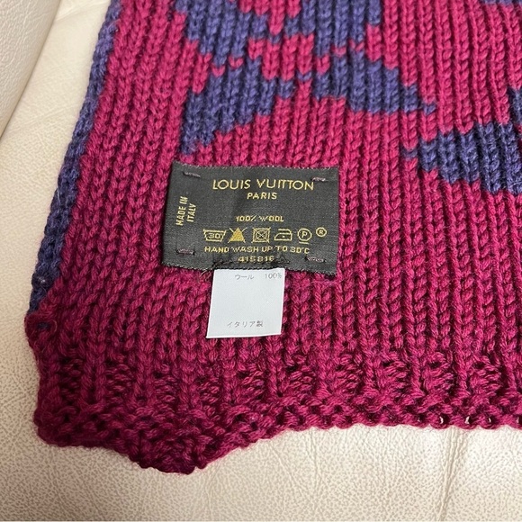 LOUIS VUITTON Knit Wool Snood Scarf Red Blue Monogram Print - Picture 5 of 11